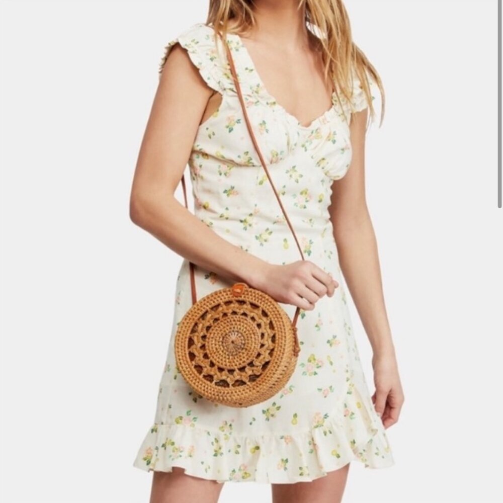 Free People Like a Lady Fruit Printed Linen Blend Mini Dress (Size: Large)